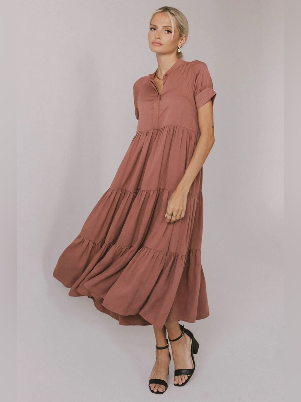 bohme Amanda Rust Tiered Midi Dress